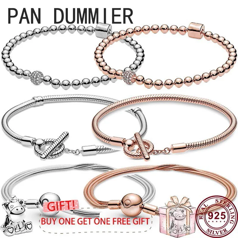 

Hot 925 Silver Exquisite Beads T-shaped Women's Classic Bracelet Suitable for Women's Original High Quality Charm Jewelry