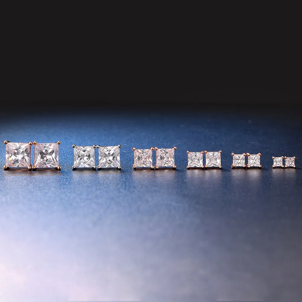 Earrings For Women Squares Clear Zircon Stud Earring for Female Male Various Size Crystals Ear Accessories Earing Jewellry E323 4