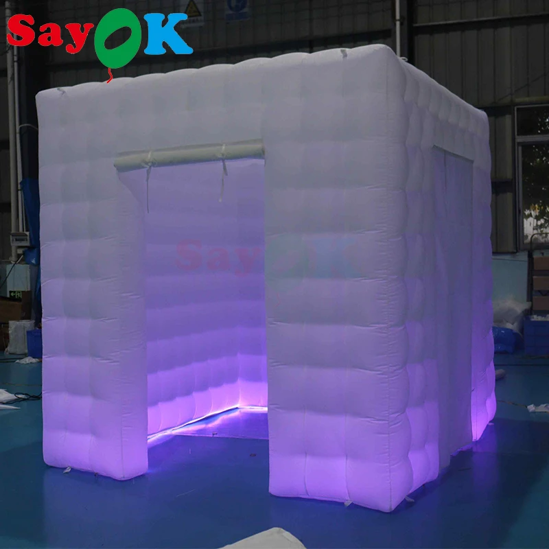 

SAYOK Inflatable Wedding Photo Booth Backdrop Inflatable Photo Booth Enclosure with Air Blower LED Lights for Party Events Show