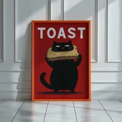 Charming Black Cat Digital Wall Art Print - Playful Kitten Illustration Canvas Poster - 40X60CM (TT154)