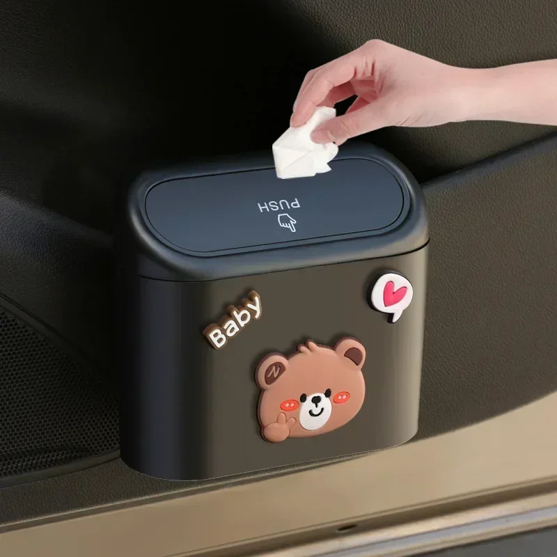 Hanging Car Trash Can Vehicle Garbage Dust Case Storage Box ABS Square Pressing Trash Bin Auto Interior Car Accessories