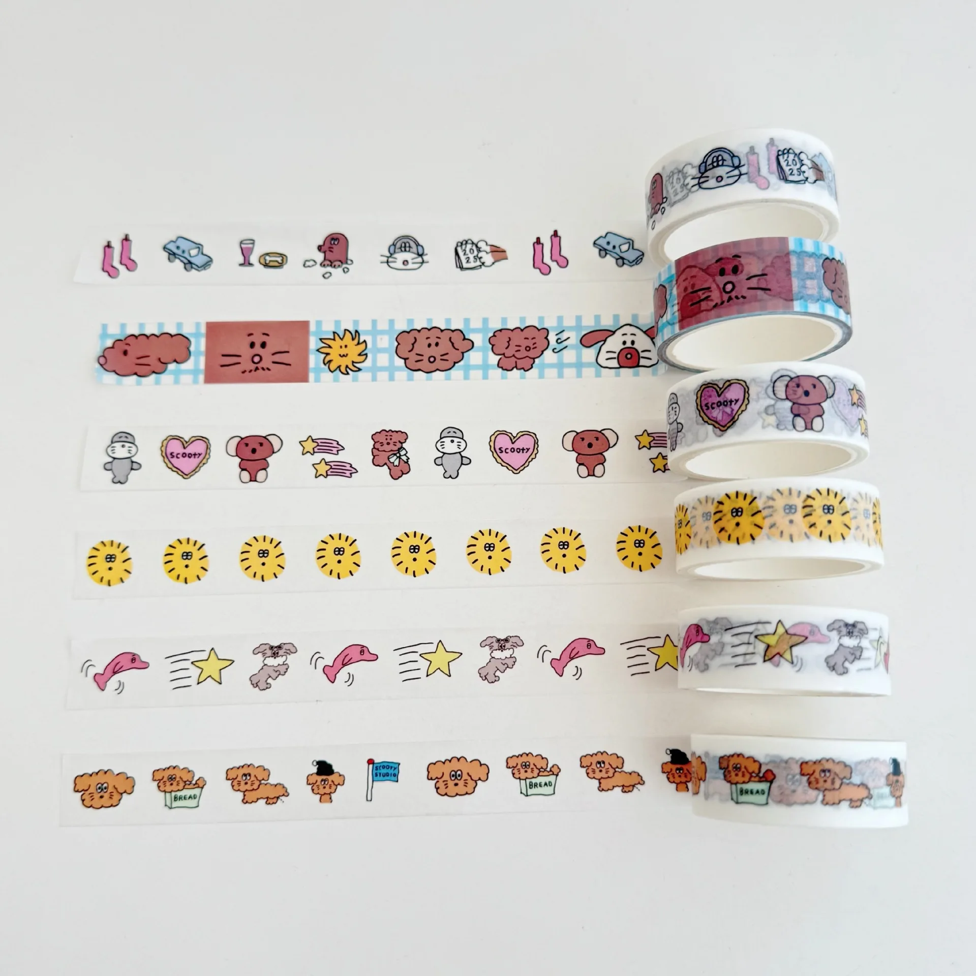 1.5CM*5M 한국 스타일 와시 테이프 귀여운 강아지 돌고래 패턴 하트 DIY 저널 스크랩북 앨범 데코 테이프