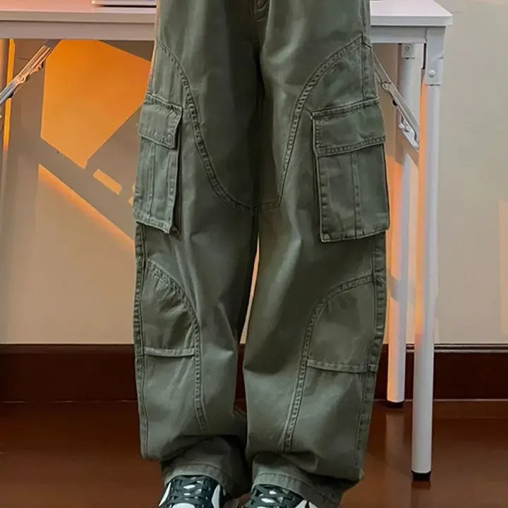 Womens Cargo Jeans with Side Pocket High Waisted Boyfriend Loose Straight Leg Techwear Denim Pant 2024 @ harajuku streetwear y2k