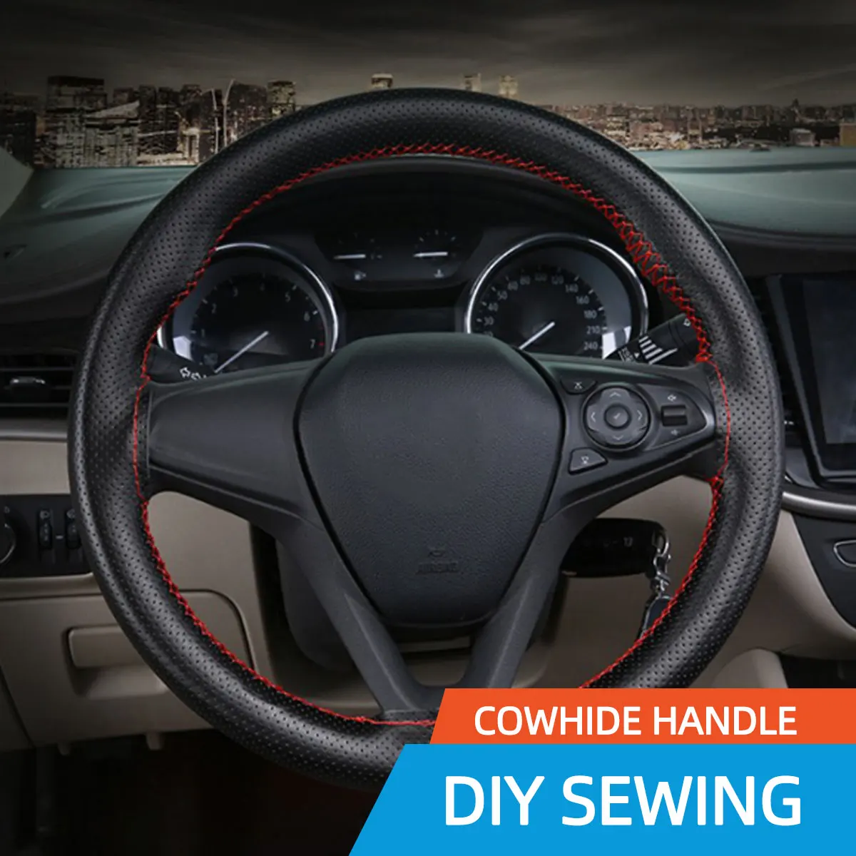 Car Steering Wheel Cover DIY Braid Anti-Slip Cowhide 37 38cm steering wheel cover
