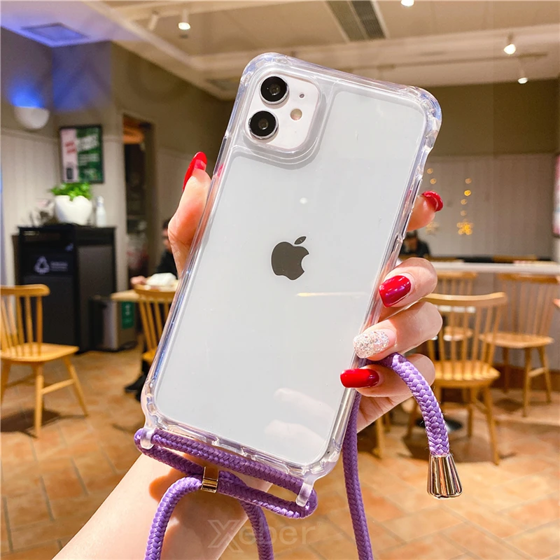 Transparent Crossbody Phone Case with Necklace Cord and Soft Cover