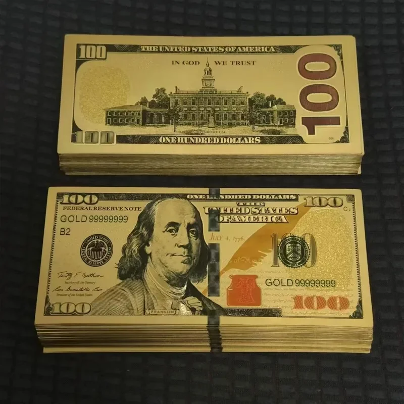 Description Picture 3 of item5~100pcs US Dollars 100 Dollar Bills Fake Dollars Gold Banknotes Golden USD Fake Money Crafts for Collection Home Decor