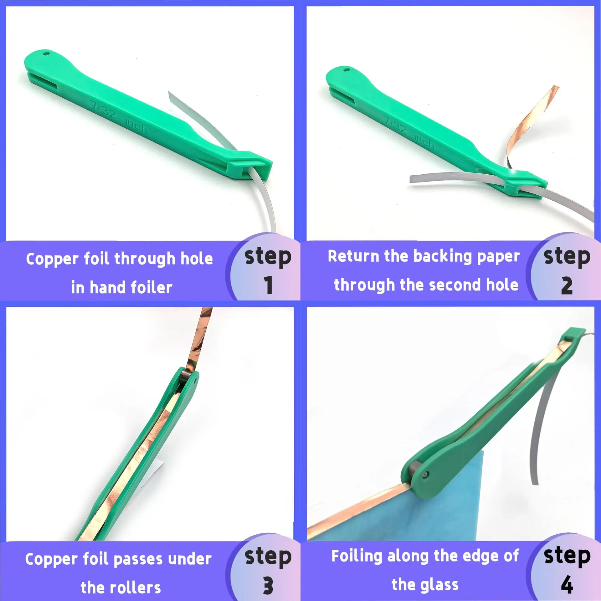 Stained Glass Foiling Tool Hand Foiler Wrapper Beginners Equipment for 7/32" Copper Foil Tape