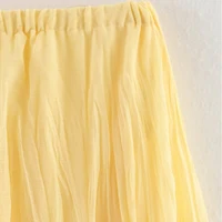 HXAO Pleated Long Skirt Woman Spring Summer Elegant Women's Skirts Fairy Tulle Midi Skirt High Waist Ruffled Yellow Skirt 088 - Image 5