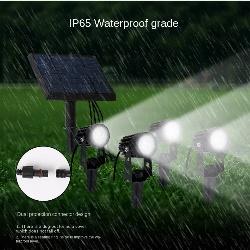 1 Solar Panle Supple 4 Spotlights Garden Decorative Ip65 Waterproof Plug-in Flood Light 3M Line Rotate 180 egrees Up and Down