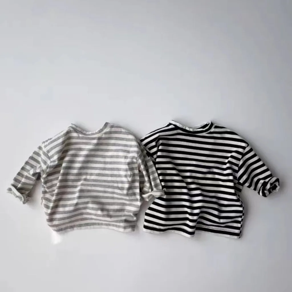 

Spring Autumn Baby Kids Striped TShirt Loose Infant Tshirt Cotton Tops Toddler Baby Boys Girls Long Sleeve Casual Tees