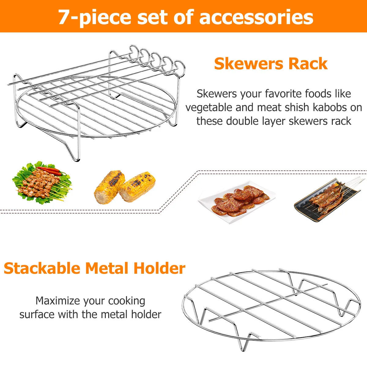 Air Fryer Rack Air Fryer Steaming Racks Stainless Steel Stackable Roasting Racks Airfryer Grill Baking Cooker Kitchen Accessories Cooking Tools