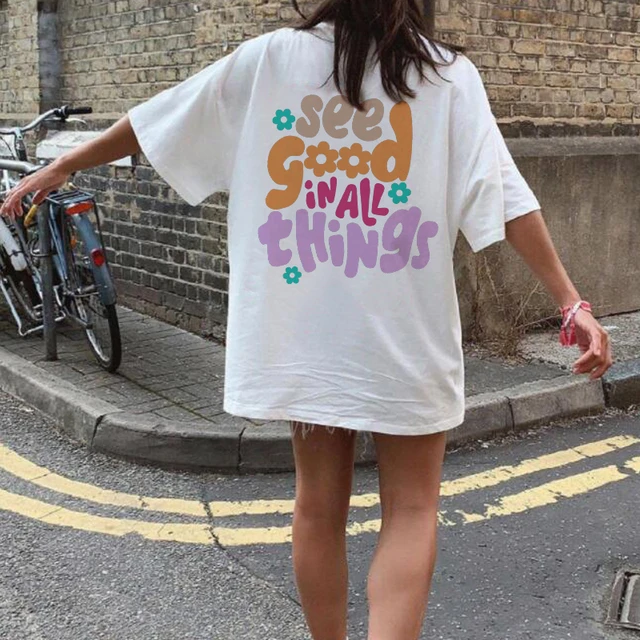 Stille Eller bedstemor Summer Back Letter Print Oversized Vacation T Shirt Retro Vsco Aesthetic  Graphic Tees Women Trendy Fashion Beach T-shirts Tops - T-shirts -  AliExpress