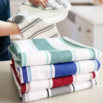 Cotton Dish Cloths Woven Striped Tea Towels Home Kitchen Fabric Napkins Kitchen Towels Dishwashing Cloths Restaurant Supplies 1