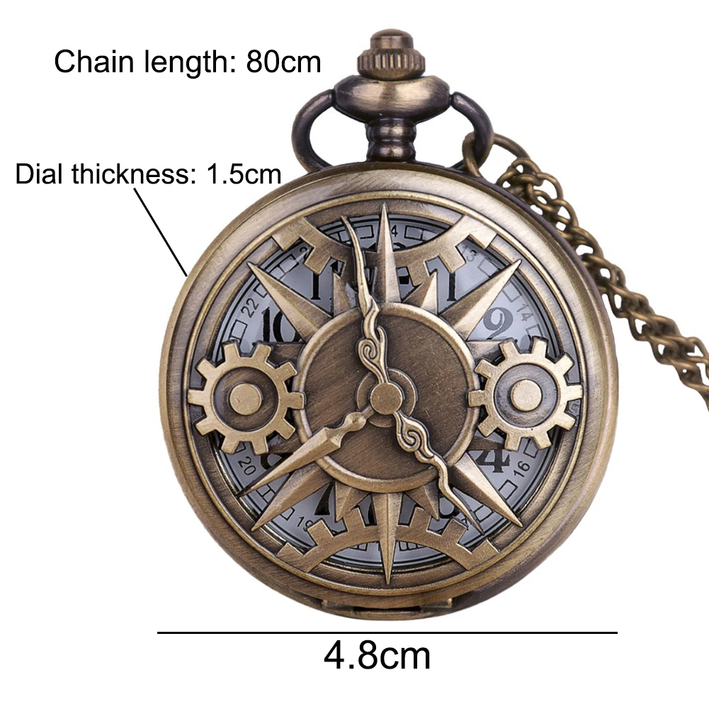 Unique Retro Bronze Steampunk Hollow Gear Design Quartz Pocket Watch with Necklace Chain Leisure Pendant Gift Men's Clock