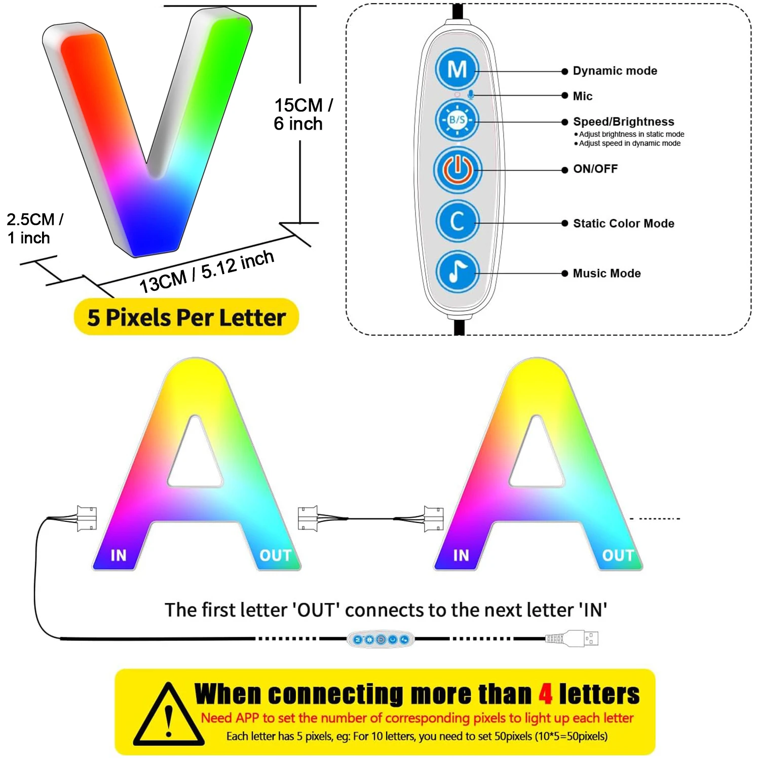 장식 RGB 문자 조명 선물 알파벳 DIY 장면 모드 LED 라이트 업 문자 사인 라이트 업 알파벳 램프, 야간 조명 문자 V