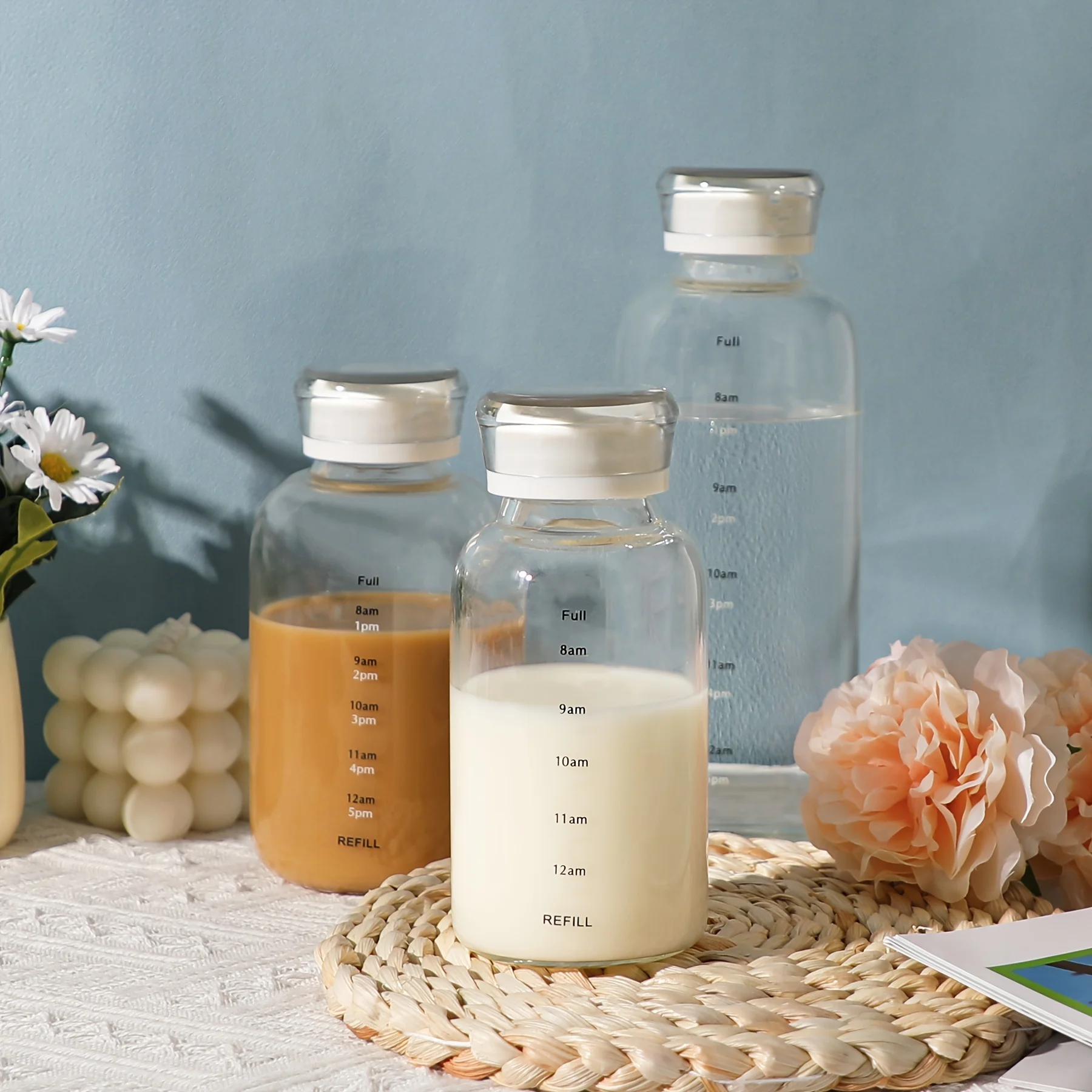 1pc - Large Capacity Glass Cup, Glass Cup With Time Scale, Transparent Tea Cup, Water Cup, Drinkware For Restaurants