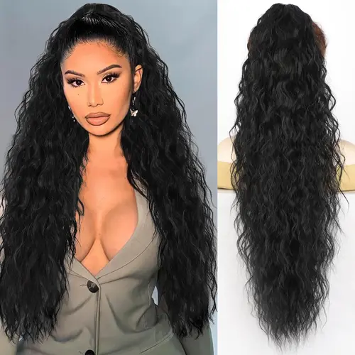 Synthetic Claw Long Wavy Ponytail Extension Black Brown 18-30" Curly Pony Tail Clip in Hair Extensions Fluffy Natural Looking - Image 16