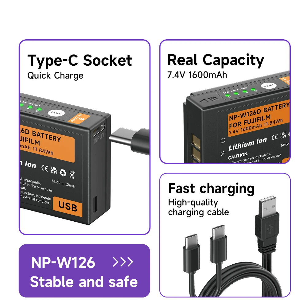 NP-W126S NP-W126 NP W126 USB Battery With Storage Case Charger for