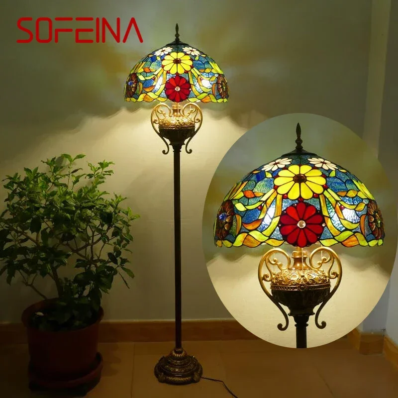 

SOFEINA Tiffany Floor Lamp American Retro Living Room Bedroom Lamp Country Stained Glass Floor Lamp