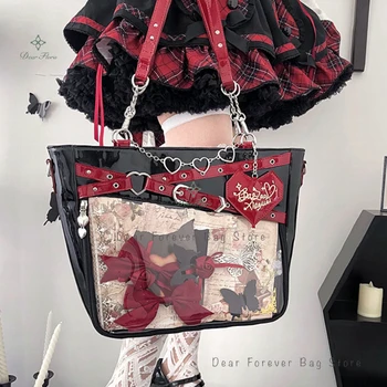Y2k Aesthetic Underarm Ita Bag Streetwear Girl Transparent Shoulder Bag Heart Shape Chic Chain Handbag DIY Display Crossbody Bag 1