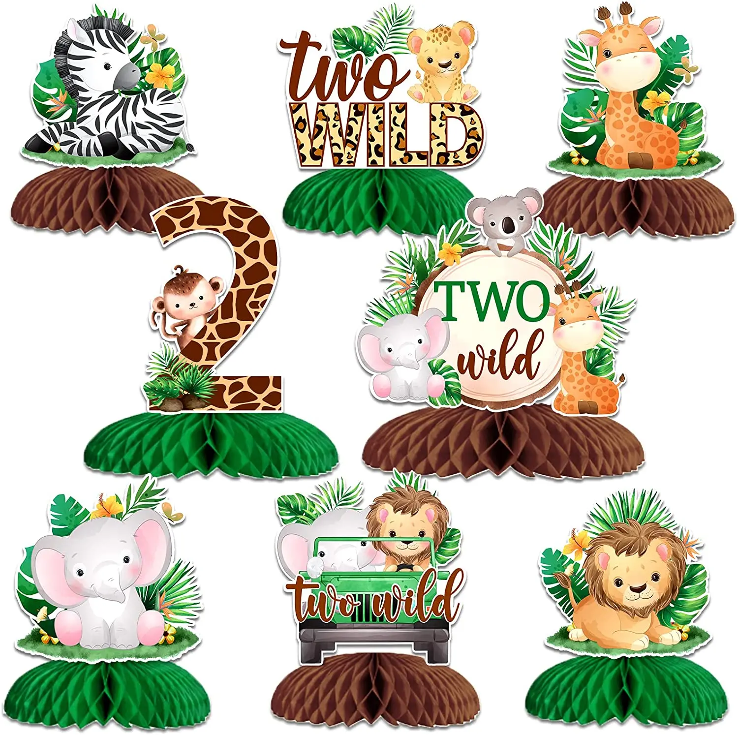 

Wild Birthday Party Decoration for Boy, Safari Animal Table Centerpiece Decor, Jungle Decor, Honeycomb Centerpieces, 2 Pcs, 8Pcs