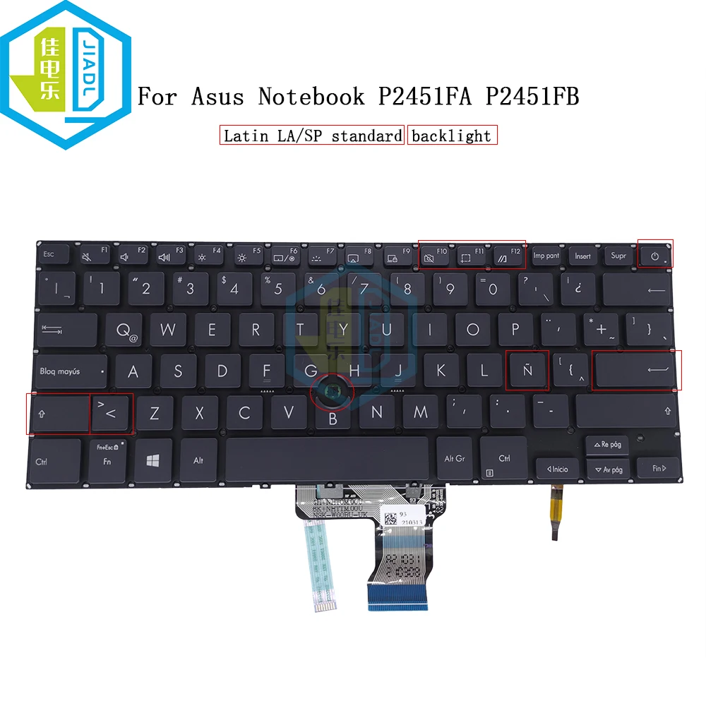 Teclado Latino Retroiluminado para Laptop Teclados Trackpoint Teclado Espanhol Apto Asus Suptbook p2 P2451 P2451fa P2451fb la 0knx02620la00