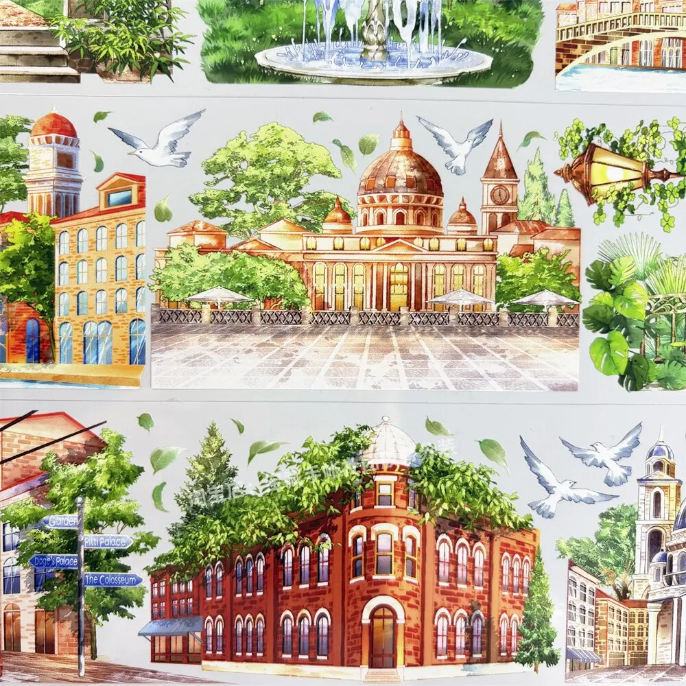 와시 펫 테이프 로만 홀리데이 풍경 빈티지 건물 거리 스크랩북 콜라주 DIY 카드 DIY 스티커