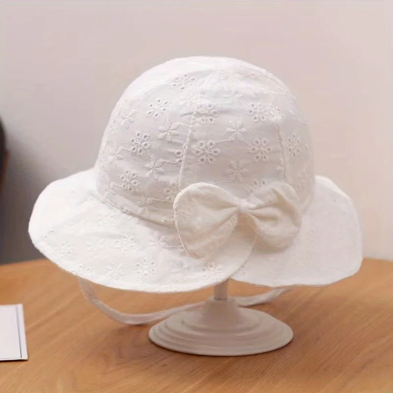 Baby Girls Lace Bow Fisherman's Sun Hat, Breathable Summer Outdoor Sunscreen Princess Cap For Newborn Infant Kids Children