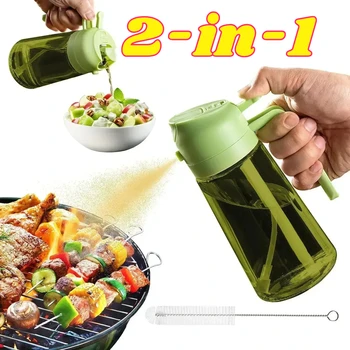 Spruzzatore di olio di vetro scuro 2 in 1 Dispenser di olio d'oliva Spruzzatore di olio nero resistente alla luce per cucinare insalate e barbecue Strumenti per barbecue 1