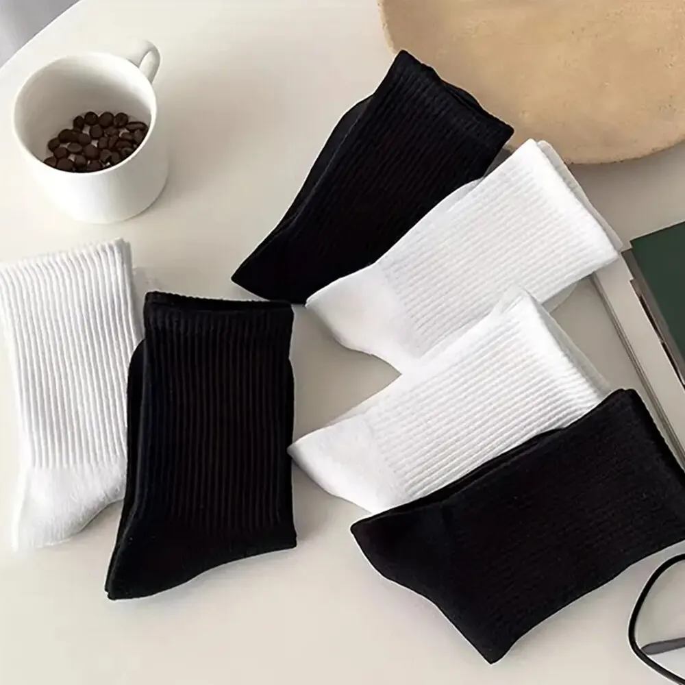 Mid Length Socks Women Classic Black White Solid Color Fashionable Casual Sports Absorbing Breathable 7/10/20 Pairs womens socks
