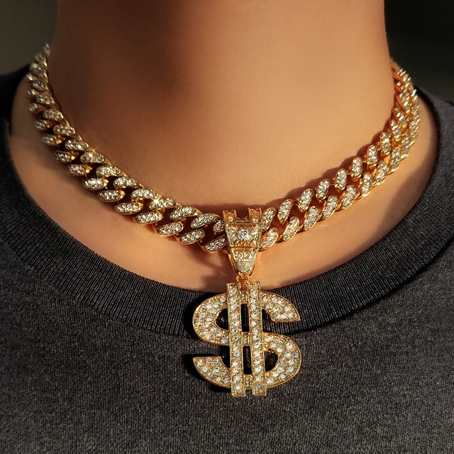 Crystal Us Dollar Pendant Necklace Men Hip Hop Gold Color Jewelry Classic  Cuban Chain $ Money Sign Necklace Women Rock Jewelry - Necklace - AliExpress