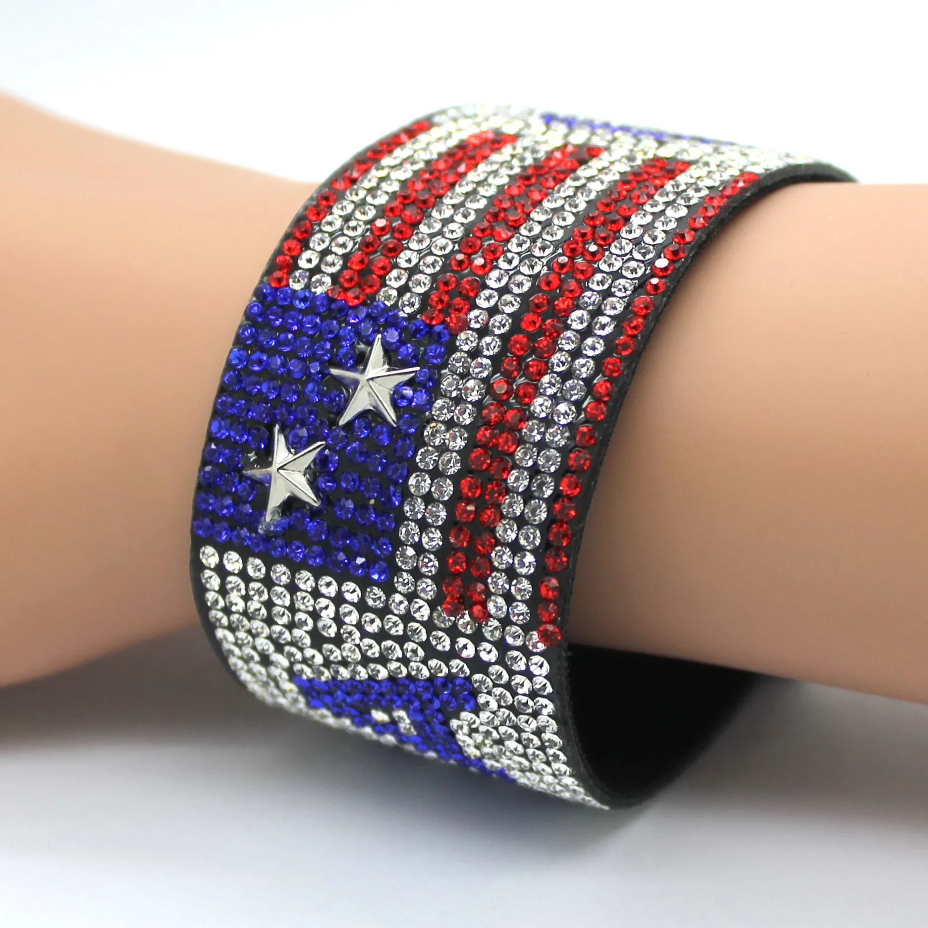 XQNI Bunte Kristall Armband Armreifen Strass Breite Wrap Charme Frauen Nation Flagge Armband Manschette Armband Armband Schmuck – Detail 20
