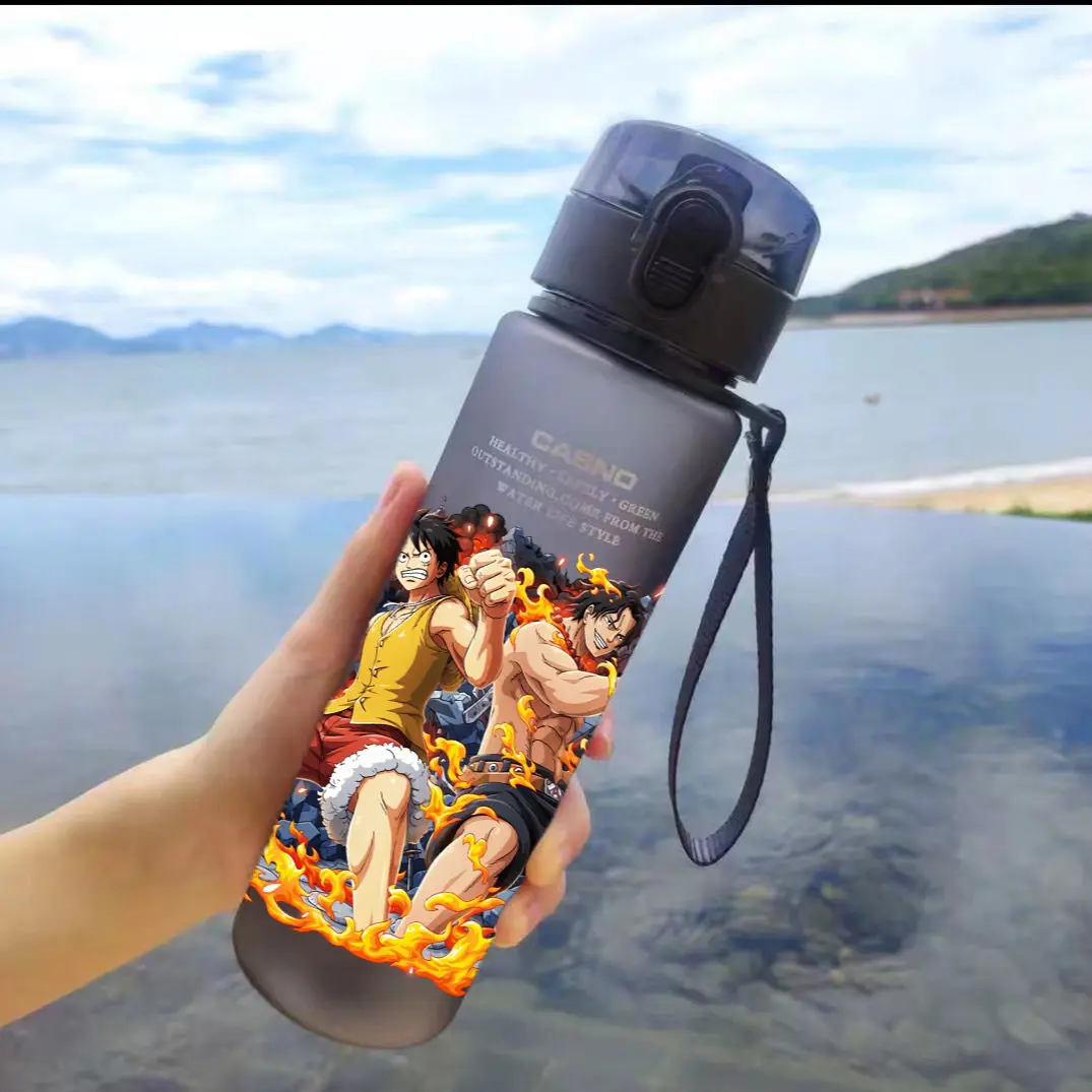 thumbnail image 1 of Botella de agua de plástico creativa con dibujos animados de Anime One Piece Luffy Zoro, personalizada, de gran capacidad, para exteriores, 1 of 5