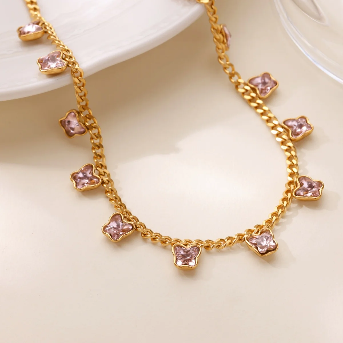 Classic Square Zirconia Stainless Steel Butterfly Necklace For Women