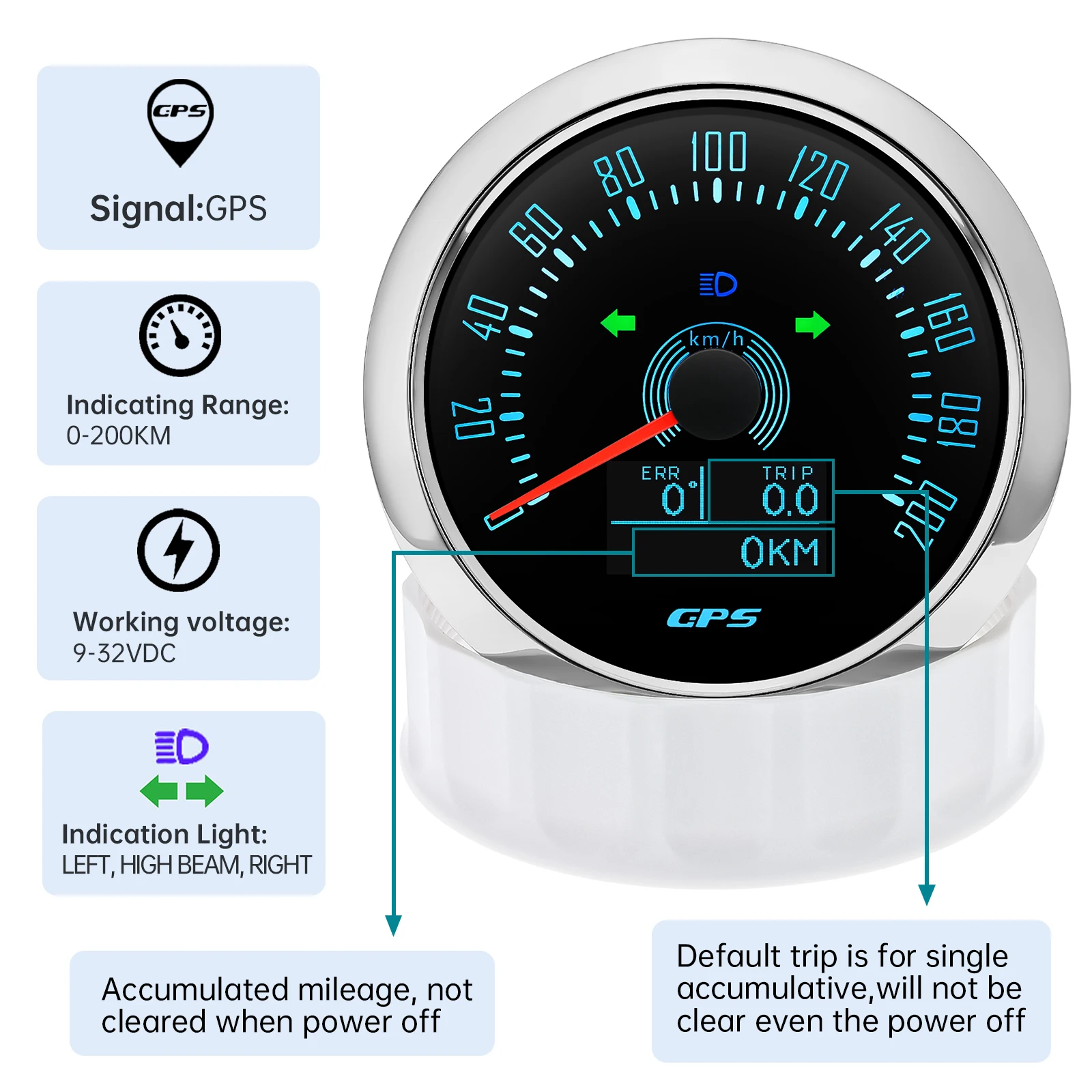 85MM GPS Speedometer 0-160MPH 0-200KMH With GPS Antenna 7 Colors Backlight Digital LED Odometer Gauge for 12V24V Car Boat Marine speed gauges speed meter