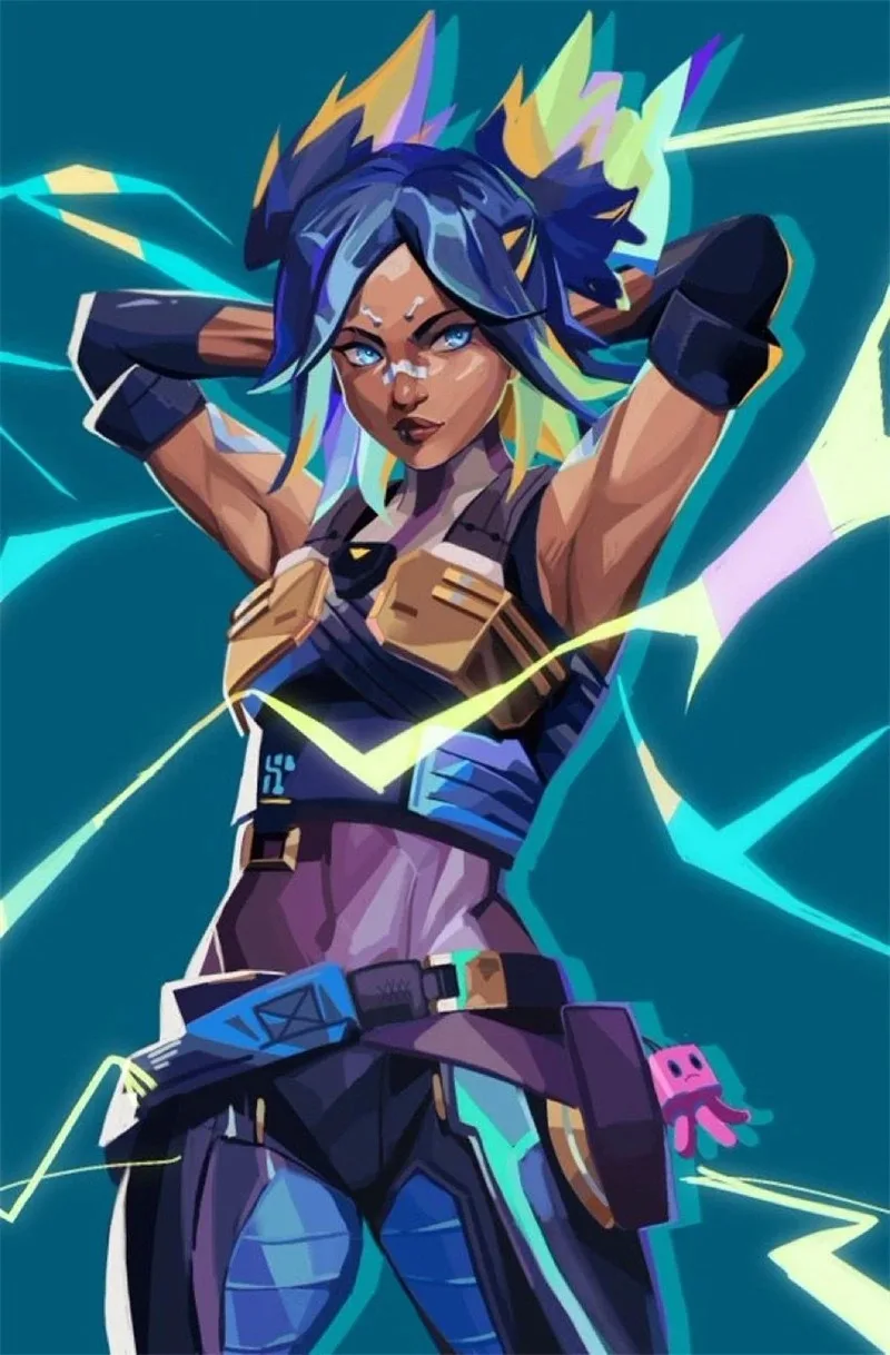 thumbnail image 1 of Póster de anime en línea Valorant, lienzo de neón, arte de pared, decoración de sala de juegos kawaii, Reyna Jett, regalo estético para jugadores, pintura, 1 of 5