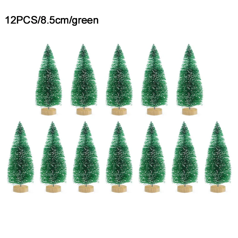 12pcs Mini Christmas Tree Pine Tree DIY Christmas Decorations For Home Table Navidad Xmas Ornaments New Year Decor Kids Gift