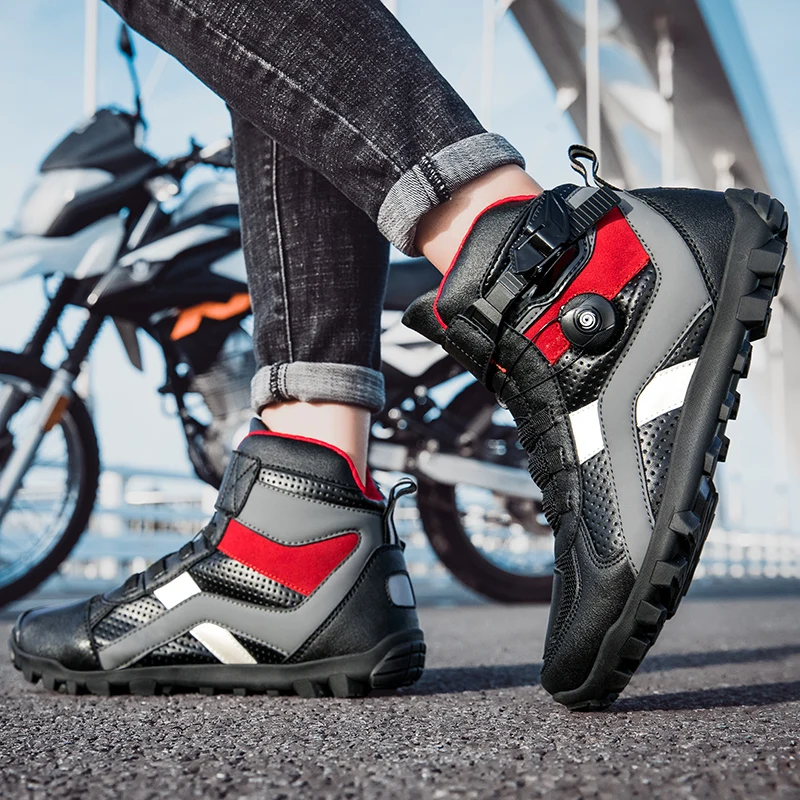 Ultra-fine Breathable Anti-slip Wear Increase Motorcycle Riding Ankle Shoes Cycling Leisure Protective Boots Fiber Leather motorcycle shoes motorcycle boots