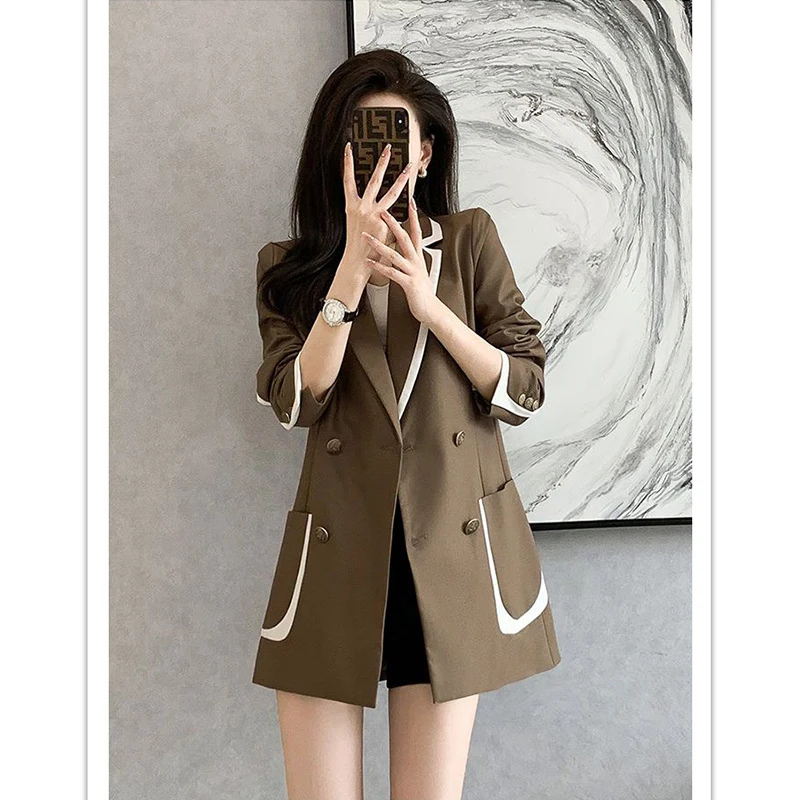 Autumn Winter Korean Fashion Elegant Patchwork Blazers Ladies Loose Caual All-match Buttons Coat Top Female Jacket Women Outwear
