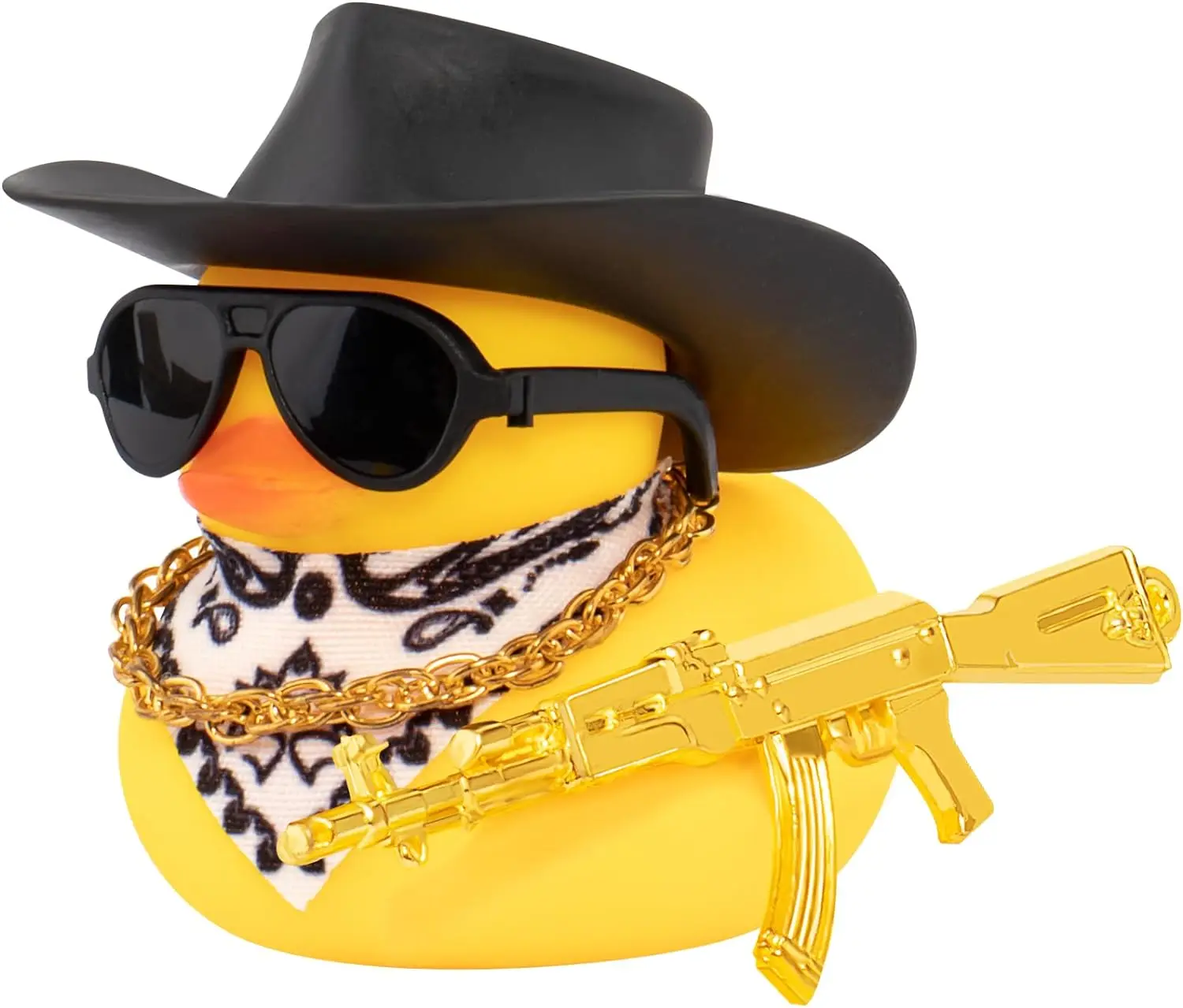 Cowboy Duck with Guns Car Dashboard Decorations Rubber Duck Car Ornaments with Cool Accessories Mini Swim Ring Sun Hat Sunglasse 4