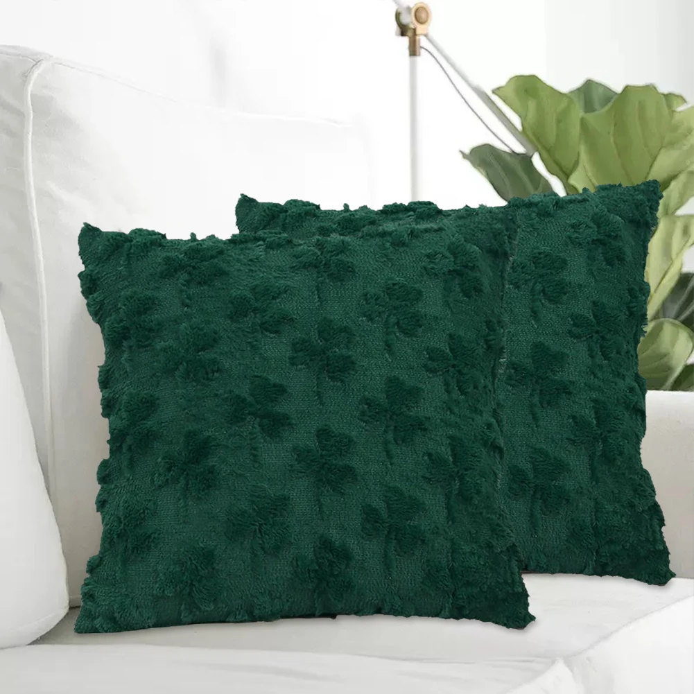 St Patricks Day Green Shamrock Pillow Covers Shamrock Jacquard Pillow Case Faux Fur Pillowcase for Home Decor