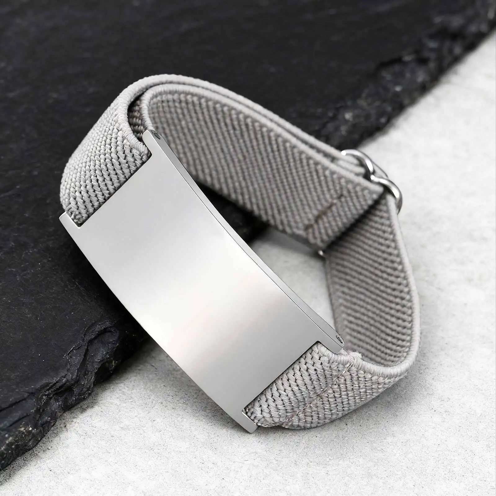 Personalized Elastic Fabric Nylon Bracelets for Men Women,Carving Name Sentence Friend Stainless Steel Wristband,Jewelry Gifts