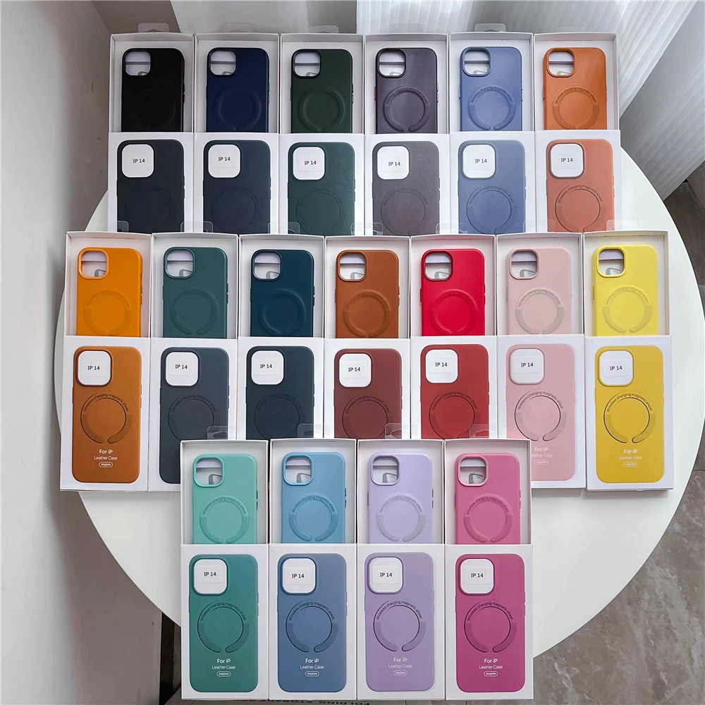 Magsafe – coque de téléphone magnétique en cuir, antichoc, rigide, couleur bonbon, chargement sans fil, pour iPhone 14 Pro Max Plus 13 12_voghion.com