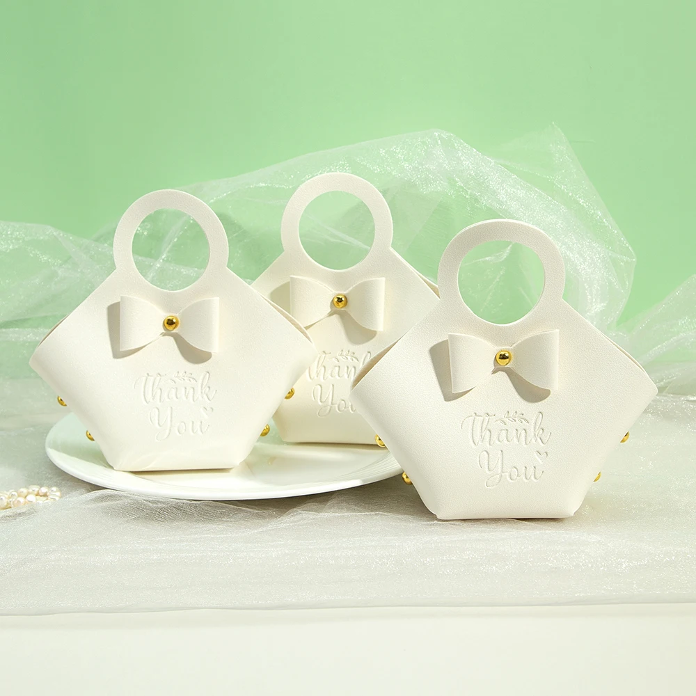 White 16x9x7cm PU Leather Jewelry Bag Box Wedding Candy Chocolate Bowknot Handbag Ring Earring Bracelet Oil Storage Basket Pouch