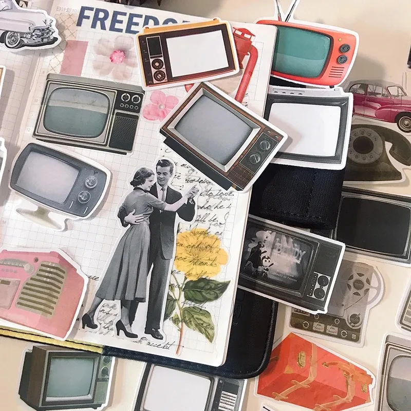 52 stücke Retro nostalgische alte TV-Hand konto Aufkleber Kinder hand geschriebene Zeitung wasserdicht dekorative Tagebuch Album Plan