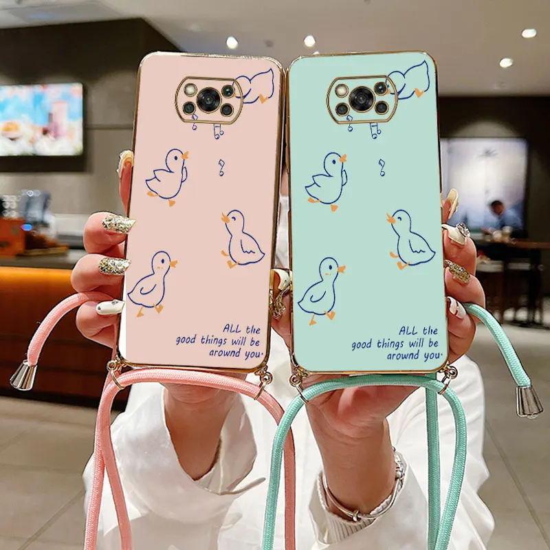 

Singing Duck Lanyard Plating Phone Case For Xiaomi POCO X3 X5 X65 X3GT X4GT X5Pro X4Pro X3NFC X4NFC F5 F4 F5Pro M4 M5 M3 Cover