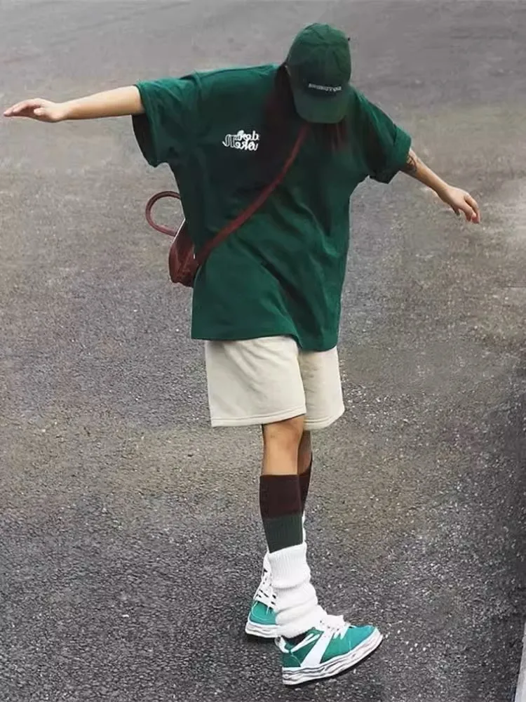 

Комплект спортивной одежды в студенческом стиле, женские тонкие шорты с коротким рукавом, свободный крой, повседневный комплект из двух предметов для бега