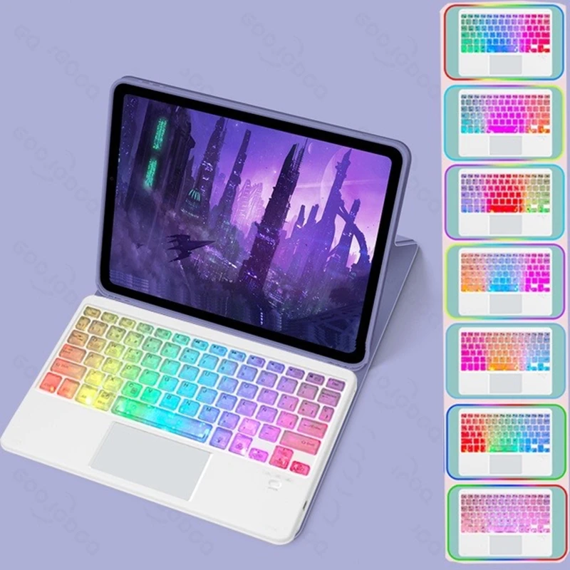 RGB Rainbow Backlit Wireless Bluetooth Keyboard Touchpad and Mouse Wireless Spanish Korean Keyboard for iPad IOS Android Windows