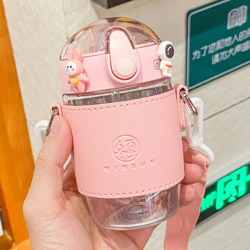 

Mini Portable Plastic Cup Mini Small Portable Girl Water Cup Crossbody with Children's Straw Cup Safe Waterproof Good-looking