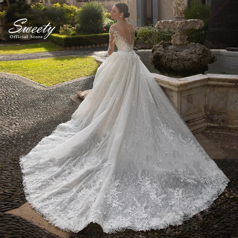 Luxury Detachable 2 In 1 Wedding Dress Embroidered Lace On Net With Train V-neck Sleeveless Vintage Bride Gowns Vestido De Novia